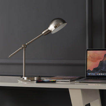 Curtis 20.25" Vintage Industrial Iron Adjustable Dome Shade LED Task Lamp with USB Charging Port - JONATHAN Y
